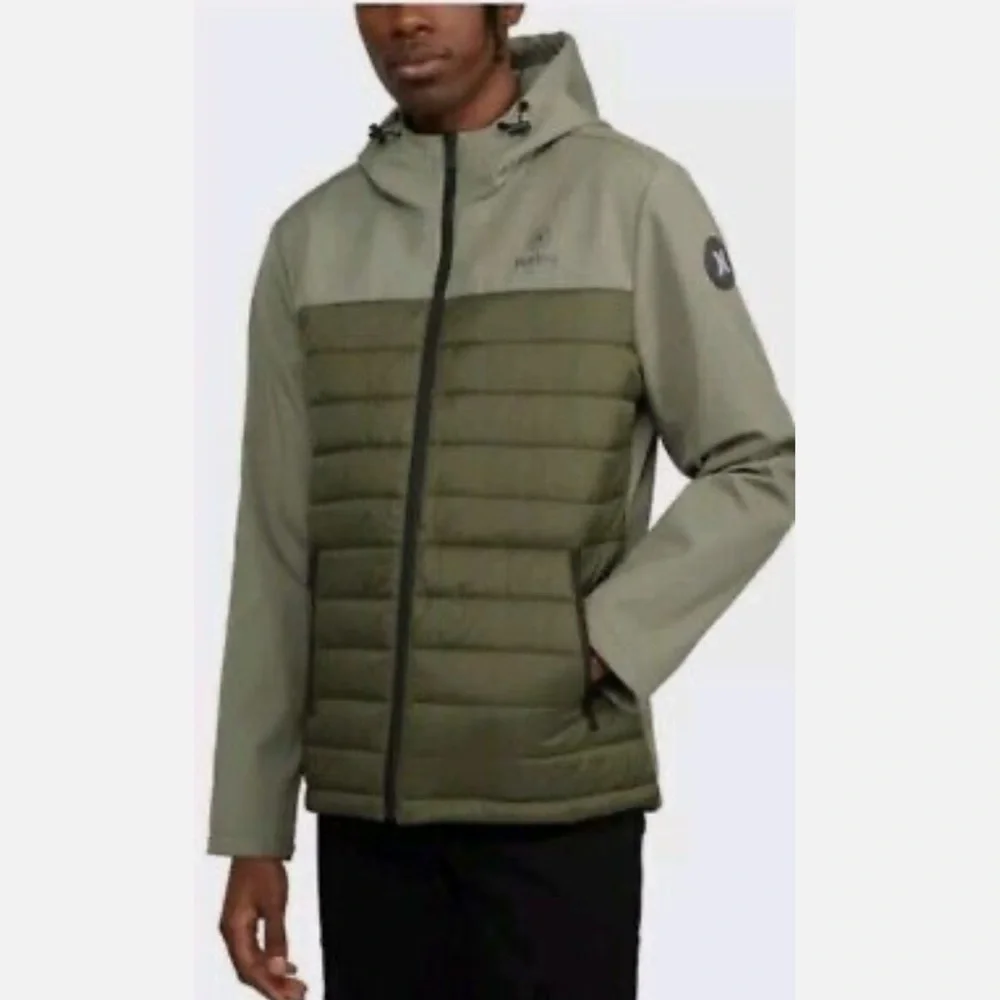 Hurley Men's Softshell Quilted Puffer Jacket Hooded Windbreaker - Picture 9 of 10